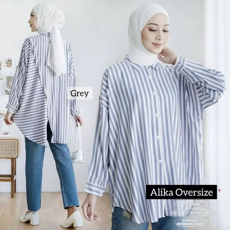 ALIKA BLOUSE OVERSIZE BAHAN SHAKILA SALUR LD 130 CM  BAJU BLOUSE  GARIS GARIS MODLE TEBRARU KEKINIAN SIMPLE DAN ELEGAN BAJU BLOUSE FASHION TERBARU 2022