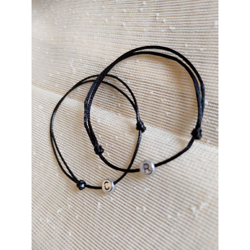 Gelang Nama Huruf inisial Bulat silver bisa couple Tali kecil waterpoof 1mm