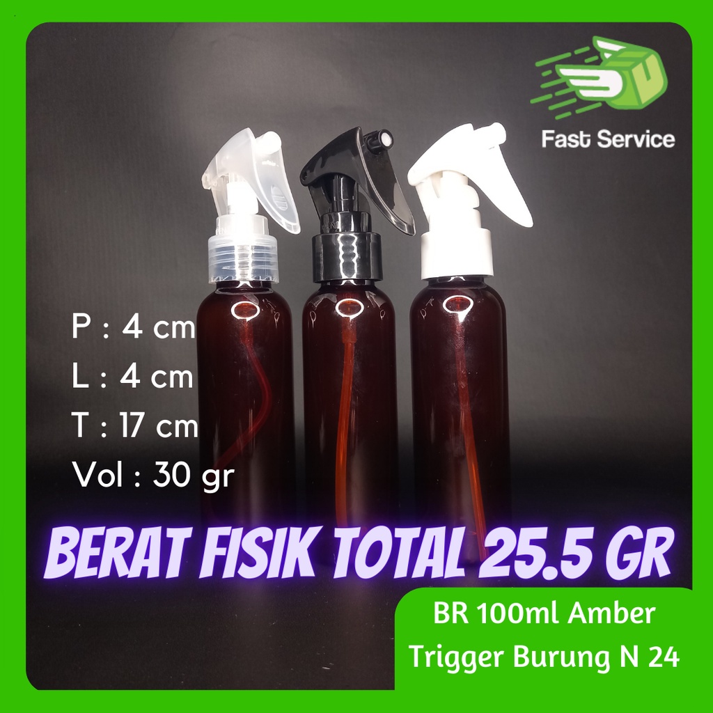 Botol 100ml BR Amber Trigger Burung PET Tebal Sampo Sabun Santizer Grosir