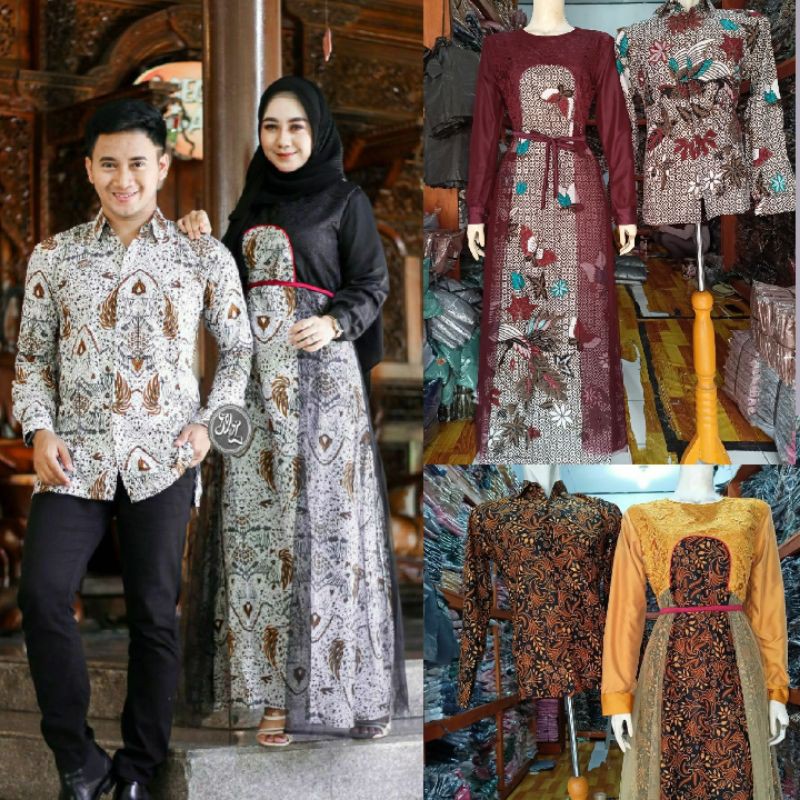 COUPLE GAMIS KAIN MAXMARA|| BAJU PESTA SARIMBIT KOMBINASI BATIK TERBARU