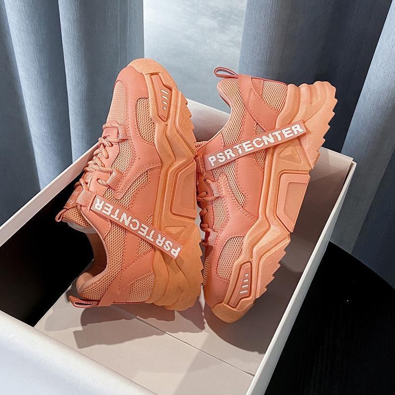 Sepatu Sneakers Wanita Temali Sport Shoes Casual Trendy Gaya Terkini Olahraga Hangout Traveling-Oranye