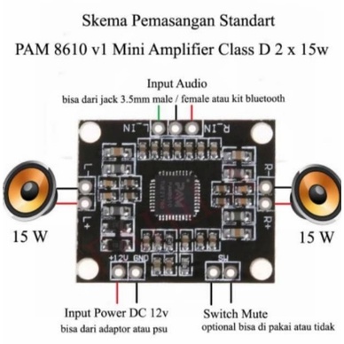 Kit Ampli Modul Amplifier Mini PAM8610 PAM 8610 2x15W Class D 12V
