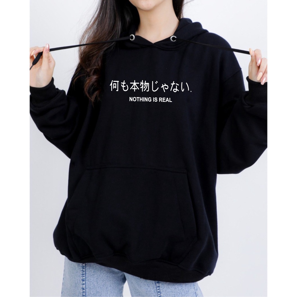 FenishaStore Sweater Hoodie Jumper Wanita Nothing Is Real Size M L XL XXL