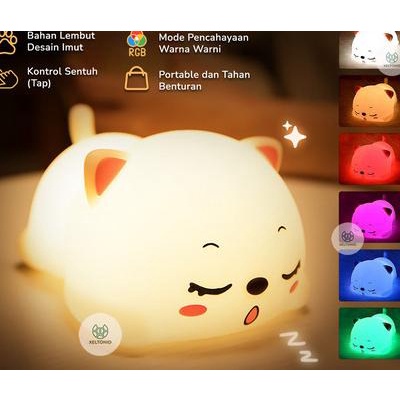 Lampu Tidur Led Proyektor Meja Lucu Pentol Quby Karakter Tiktok Unik - Lampu Kucing