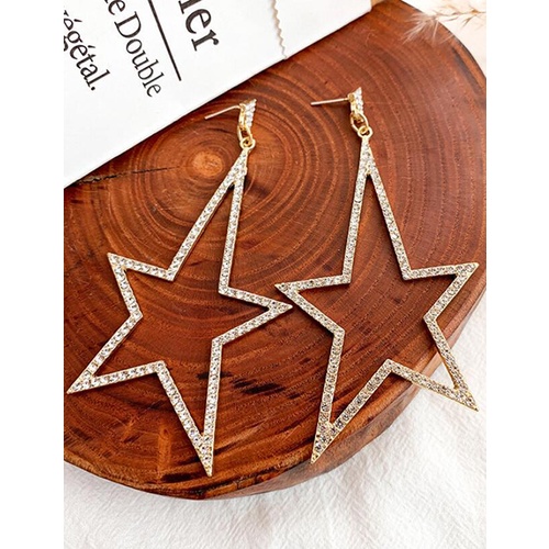 LRC Anting Tusuk Fashion Alloy Diamond Five-pointed Star Stud Earrings V57150