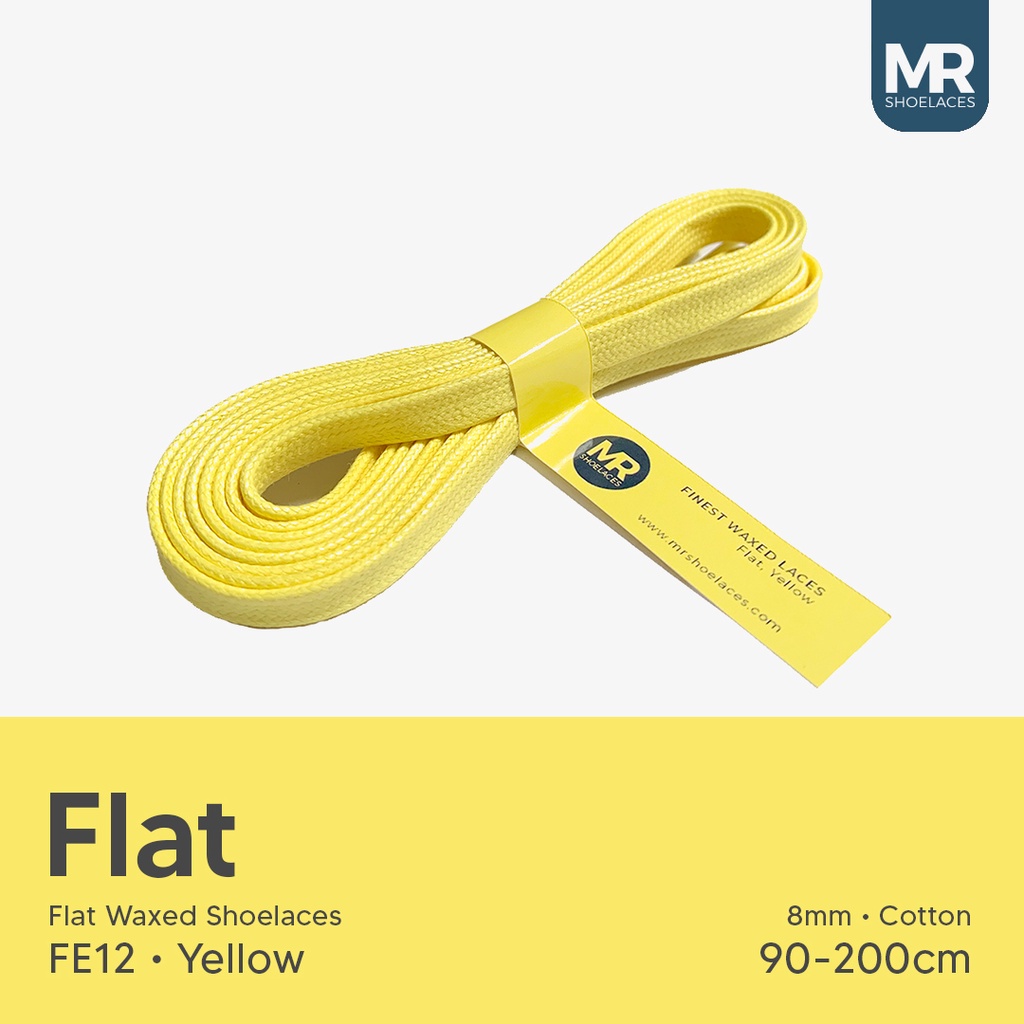 MR Shoelaces FE12 Yellow (Kuning) - Tali Sepatu Lilin 8mm Gepeng Flat Pipih (Waxed Laces) 90cm 100cm 120cm 150cm 200cm - untuk Sneakers - Premium Shoelace