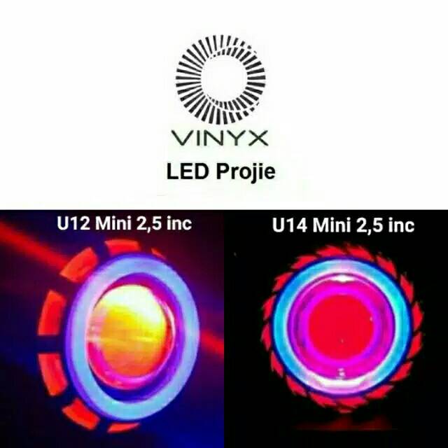 Lampu LED Utama Projector Projie Mini 2,5 inci Inch 3 mode VINYX U12 U14 U28 U29 Motor Running Flash