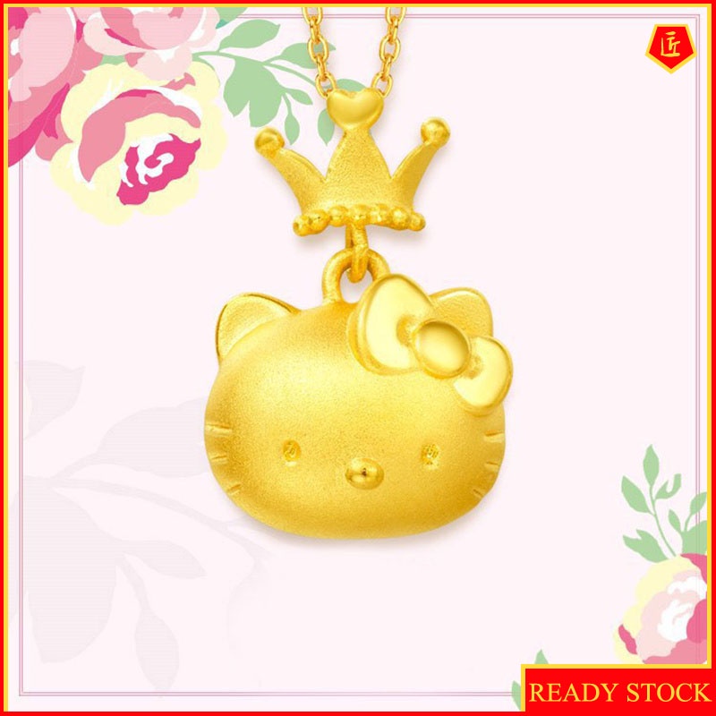 [Ready Stock]3D Gold Cartoon Cat Pendant Necklace Cute Fashion