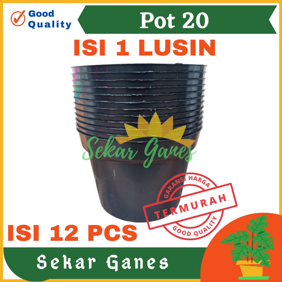 LUSINAN Pot Bunga Murah /Pot Tanaman /Pot Plastik uk 20 CM Hitam (isi 12 PCS) Termurah Bahan Bagus