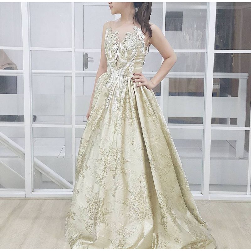 preloved second gaun pesta gold champagne party dress wedding