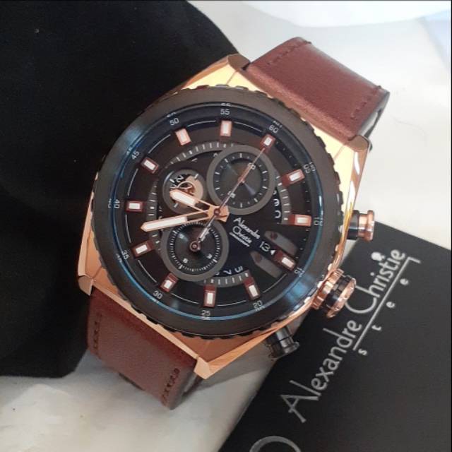 Jam Tangan Pria Alexandre Christie Ac 6521 Mc Black Rosegold  Original Fashion Pria