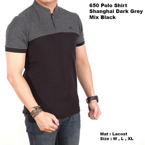 kaos kerah shanghai hitam abu / kaos polo hitam abu / baju polo pria