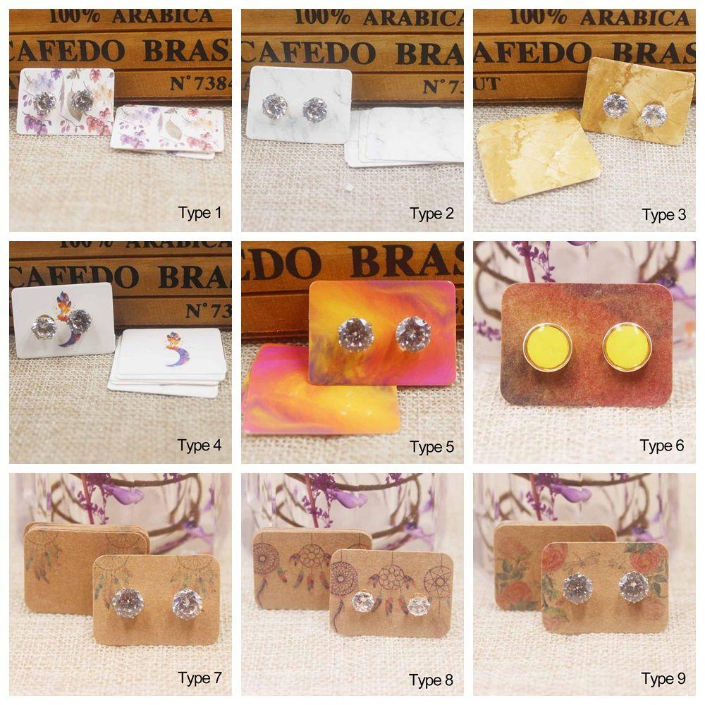 R-flower 100PCS Kartu Paket Anting Gift Packing Tag Aksesoris DIY Motif Bunga