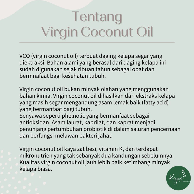 KAJOE Virgin Coconut Oil Carrier Pure VCO Minyak Kelapa Murni Organic