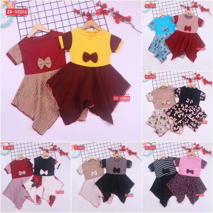 Dress Jennie 1-2 Tahun / Dres Anak Perempuan Lengan Pita Polos Branded Baju Pesta Pakaian Adem Murah