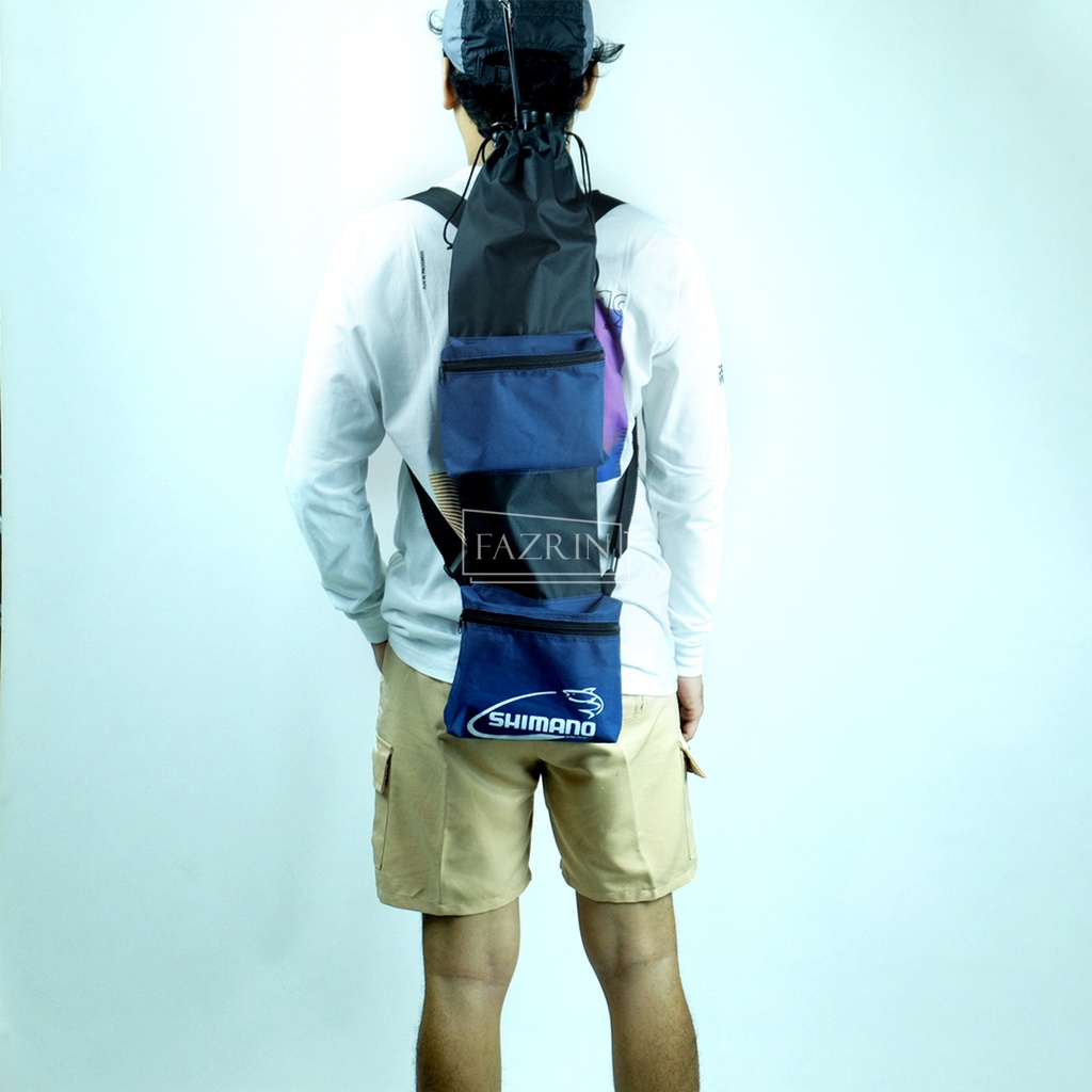 BISA COD - Tas Joran Anti air Tas Joran Pancing Tegek Ransel Model Serut Kantong 2 Ruang Semi Anti A