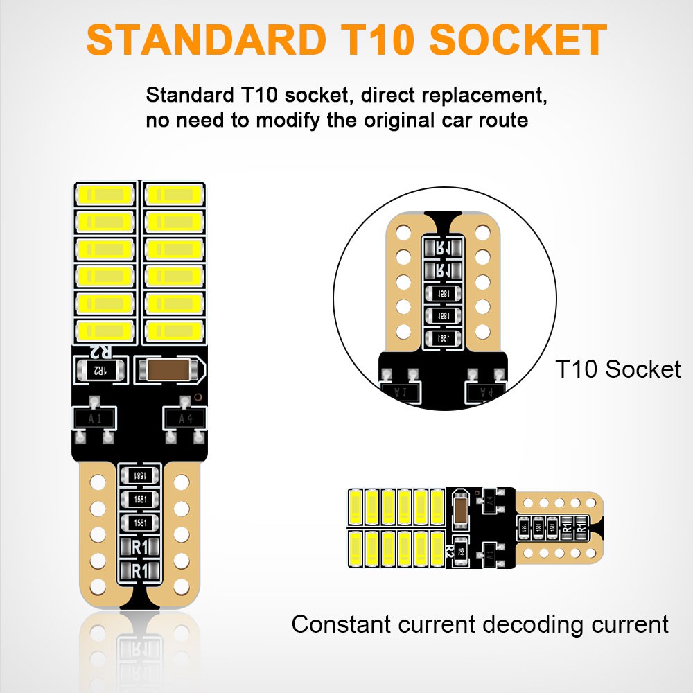 T10 24SMD W5W 194 168 4014 Auto Wedge Parking Bulb Clearance Lamp License Plate Light Interior Light For Car LED Lighting