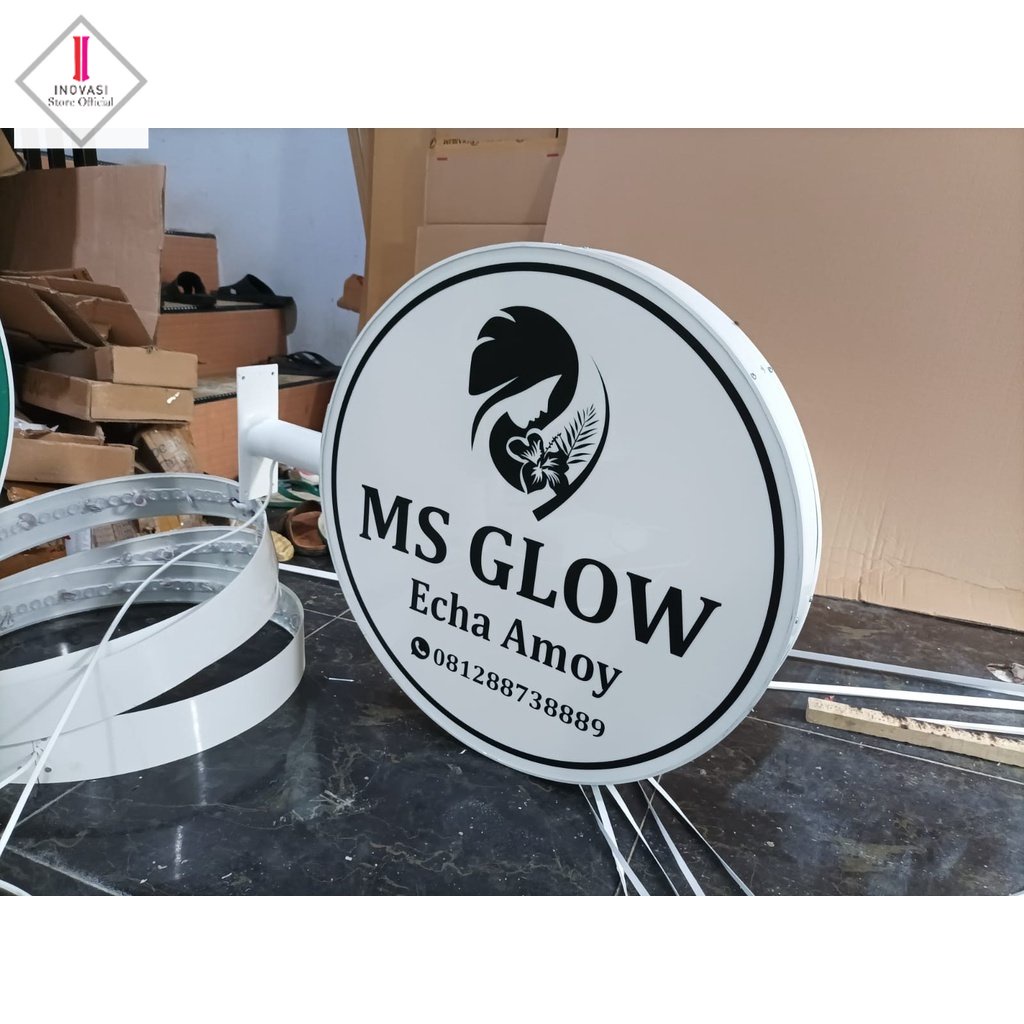 Neon Box Bulat 60 cm (bracket) 2 sisi/neon box custom