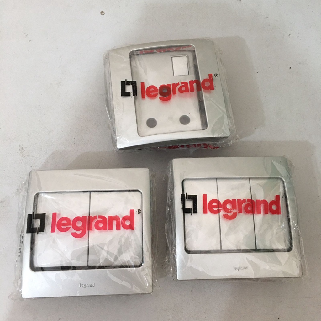 Legrand Mallia Silver Switch Saklar 2 Gang 3 Gang 1 Arah 2 Way Socket Stop Kontak 15A dengan Frame S
