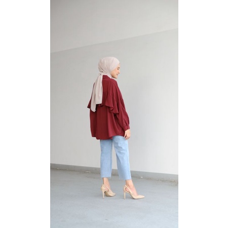 RYU TOP OVERSIZED / KEMEJA WANITA / KEMEJA ATASAN WANITA-Dark maroon