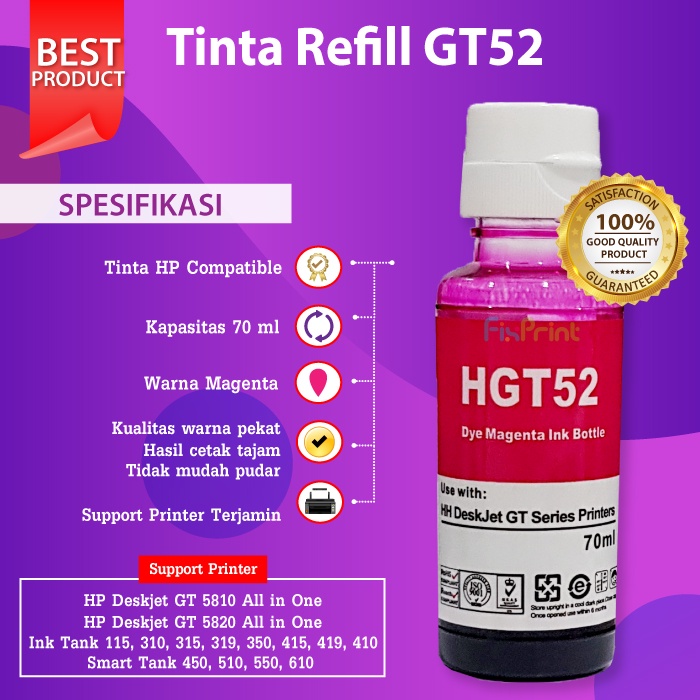 Tinta Compatible GT51 GT52 refill Botol cartridge Printer Deskjet 21 22 45 60 74 75 685 680 682 678 802 803 46 933 932 955 Setara Original ASLI Support Printer 1216 2135 3635 4675 2335 2336 2337 2676 2775 2776 7110 7612 7720 7740 Tank 115 315 415