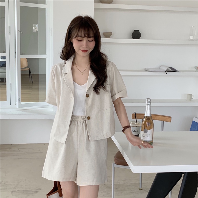 XIAOZHAINV Korean Style Lengan Pendek Blazer Wanita+Celana Pendek Wanita