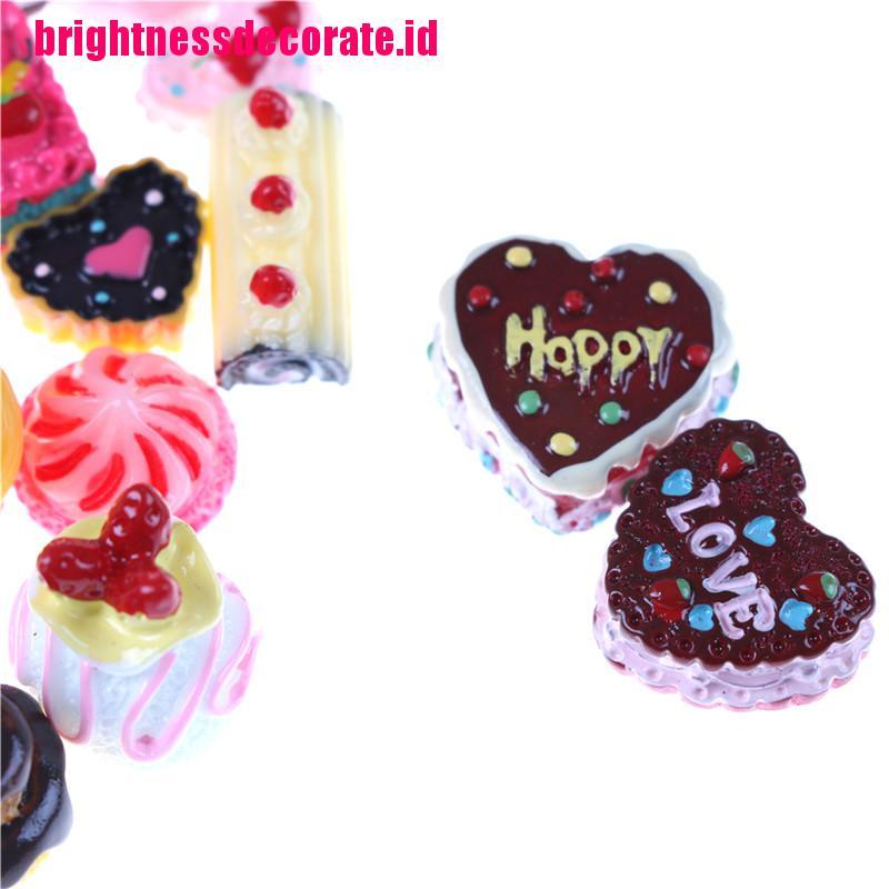 Brightid 10pcs / Set Mainan Miniatur Kue / Biskuit / Donat Untuk Dekorasi Rumah Boneka / Pretend Play