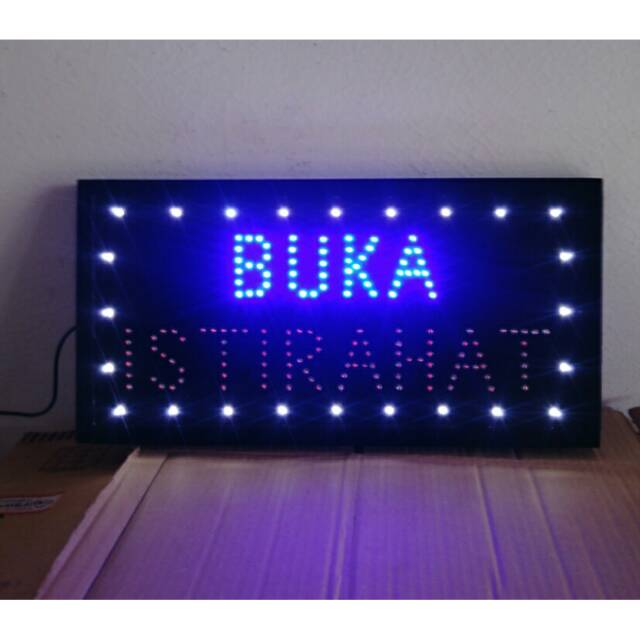 Led sign / tulisan lampu led buka istirahat dengan saklar