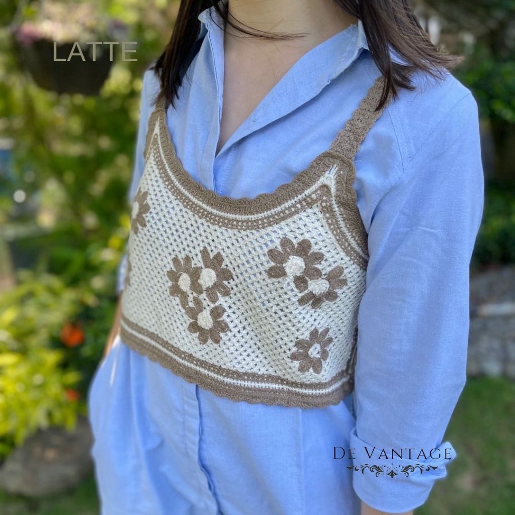 Vest Rajut / Rompi Lace Motif Bunga / Korean Knit Vest