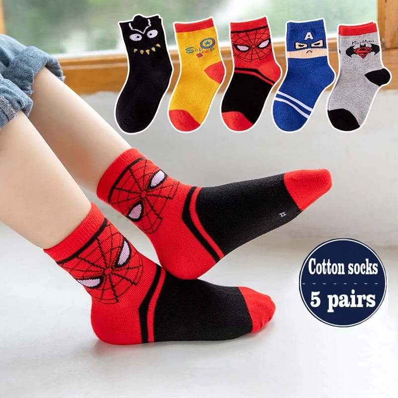 Kaos Kaki Anak Cowok Karakter Superhero 1 Set isi 5 Pasang Socks