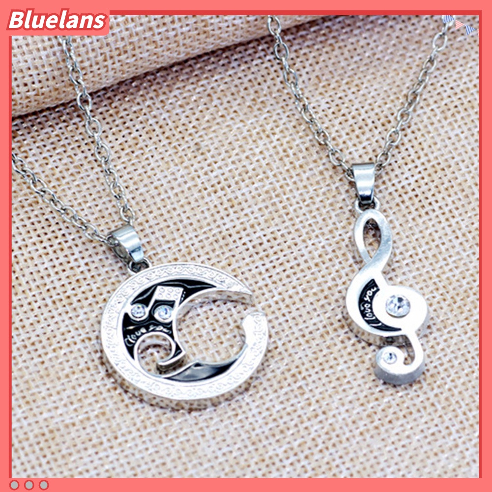 Bluelans 2 Pcs Moon Musical Note Pendant Necklace Couples Lovers Valentine Day Gift