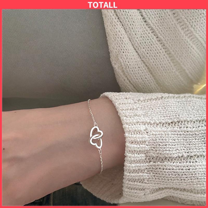 COD Double Heart Shape Fashion Indah Mengkilap Manis Gelang Perhiasan Wanita-Totall