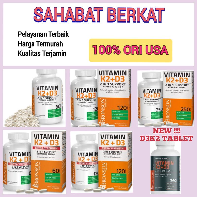 BRONSON VITAMIN D3 K2 10000IU EXTRA STRENGTH D3 K2 MK-7 120Mcg isi 60 dan 120 kapsul d3k2 10000 iu