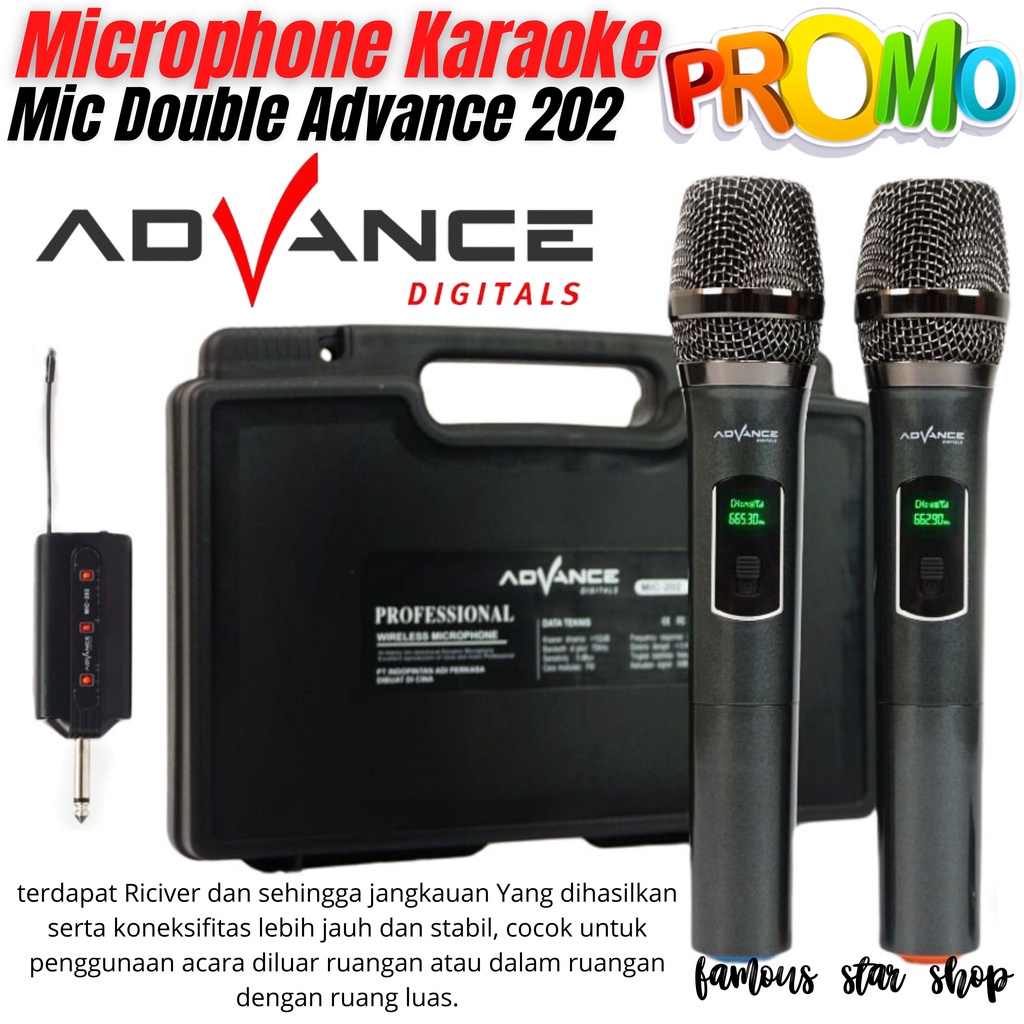 Advance MIC-202 Profesional 2 Mic Wireless Microphone Karoke Mic Duet - Mic Double Karaoke ADVANCE 202 Microphone Wireless Profesional