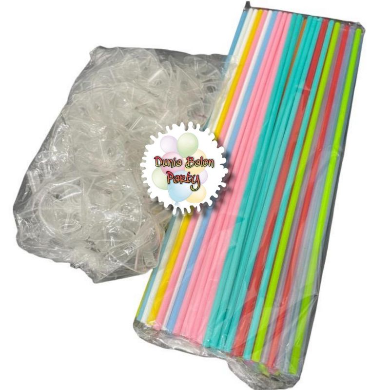 GROSIR - Stick Balon Latex 1 Pack Isi 100pcs Stick &amp; Cup