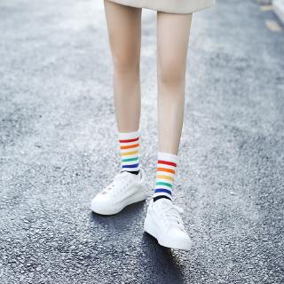  Kaos  Kaki  Casual Motif Garis Pelangi  Bahan Katun untuk 