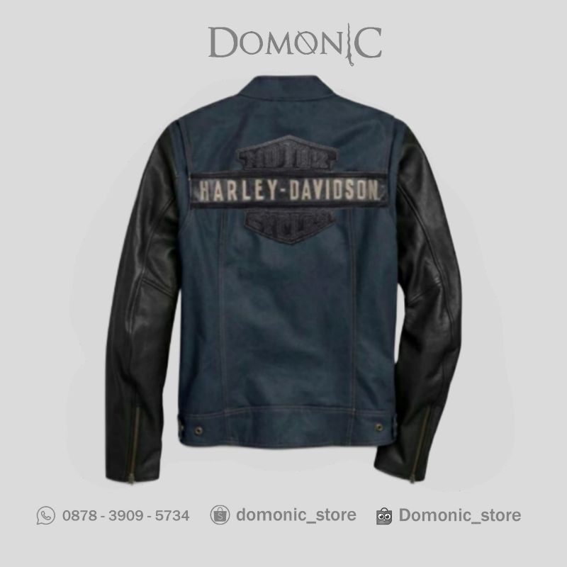 JAKET HARLEY DAVIDSON DENIM KOMBINASI KULIT ASLI