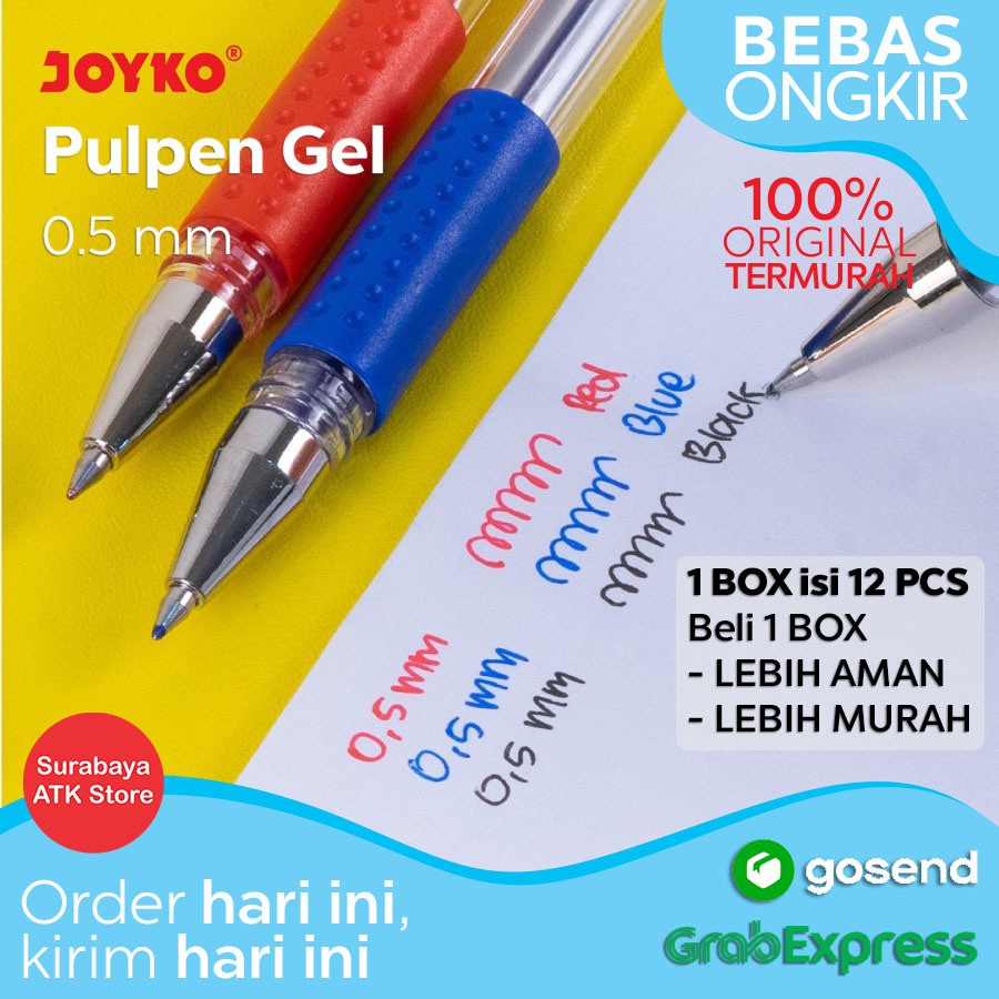 

Bulpen Joyko JK-100 0.5 mm Hitam Biru Gel Pen Pulpen Pena Bolpoin
