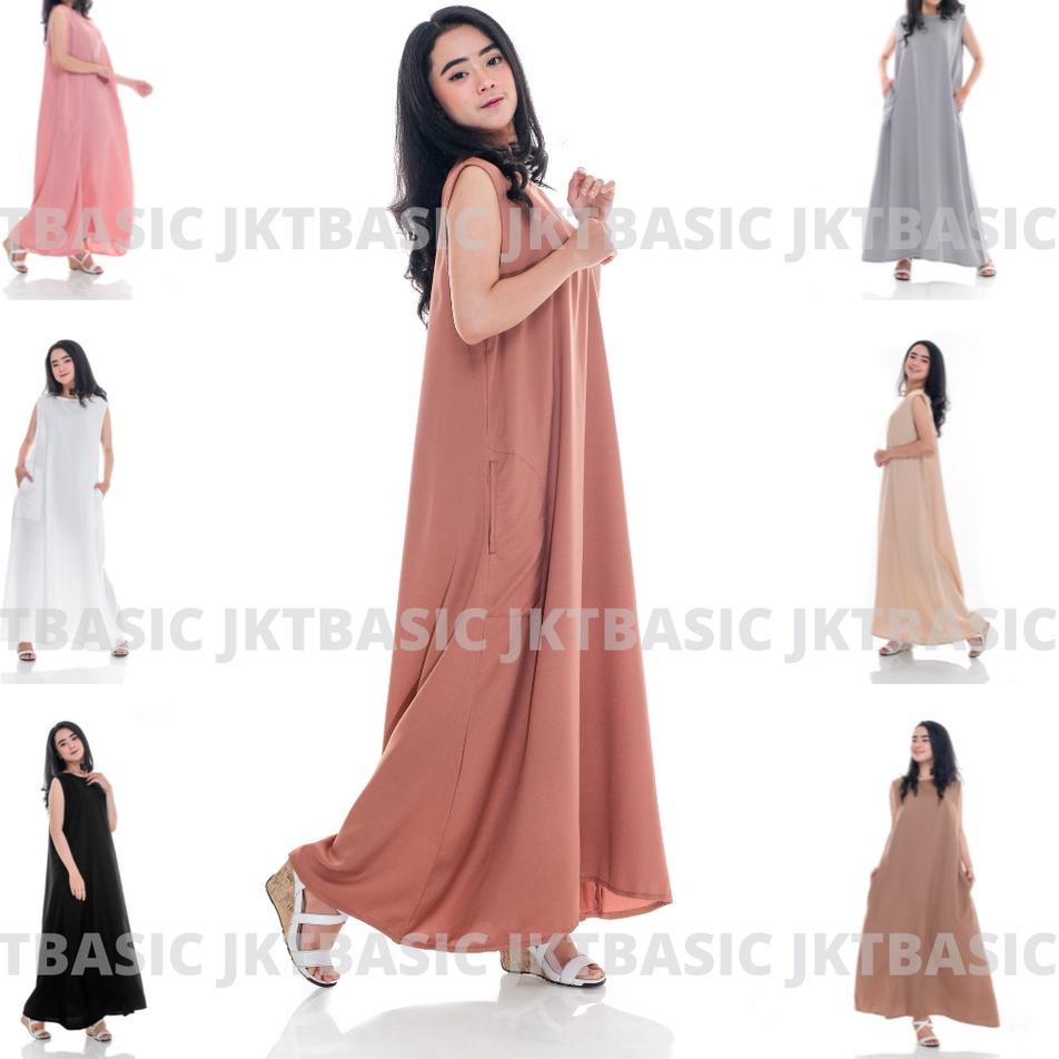 Viral Inner Dress Tanpa Lengan Maxi Panjang Polos Oversize
