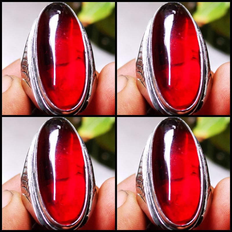 CINCIN BATU PERMATA NATURAL MERAH SIAM JUMBO KRISTAL STERLING GOLD SILVER MEWAH