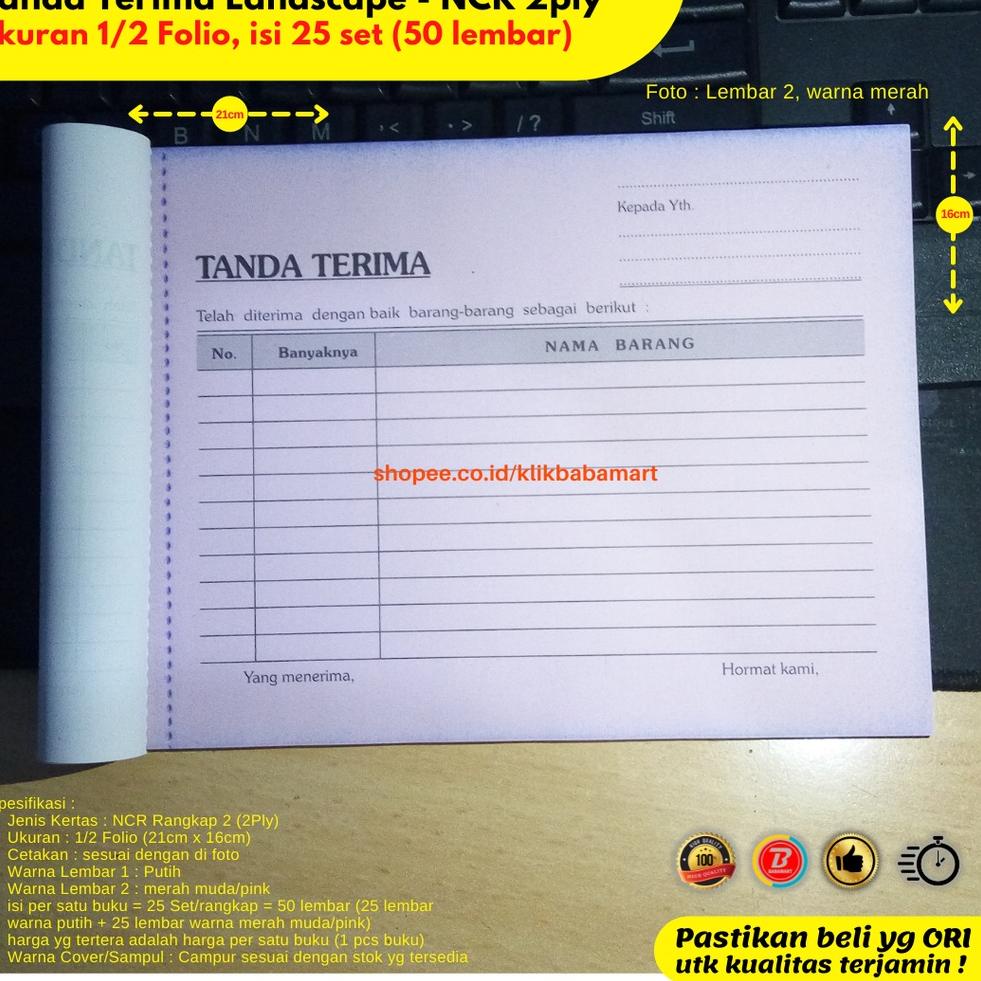 

[PROMO D8B51] BUKTI TANDA TERIMA BARANG LANDSCAPE 1/2 FOLIO 2 RANGKAP 2 PLY PUTIH MERAH Model Terkini
