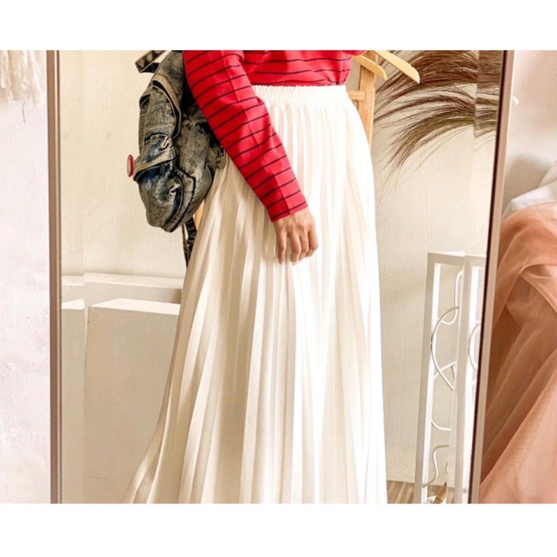 rok plisket putih premium - rok plisket furing