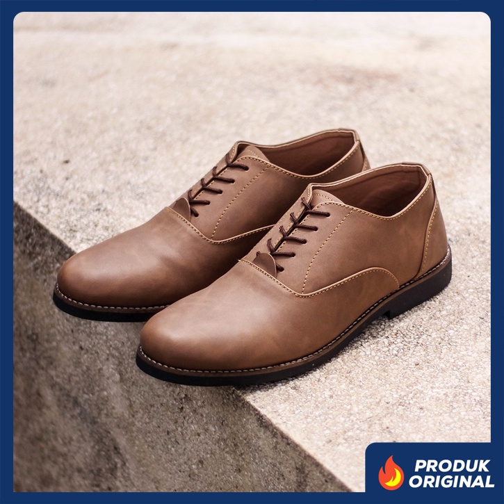 DEMBBLE TAN ORIGINAL x LVNATICA Sepatu Formal Tali Pria Pantofel Kerja Kantor Dinas Kantoran Pesta Undangan Wedding Kondangan Nikah Kuliah Modern Casual Derby Oxford Semi Kulit Premium Footwear Big Size Jumbo Ukuran Besar 44 Keren Terbaru Kekinian Branded