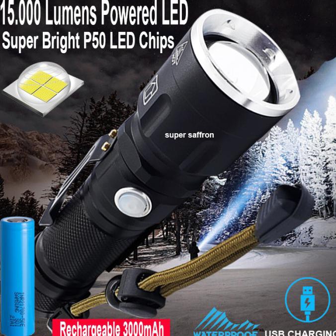 Senter Led Zoom Super Bright Dengan Kapasitas Baterai Tahan Lama - 18650-3000Mah