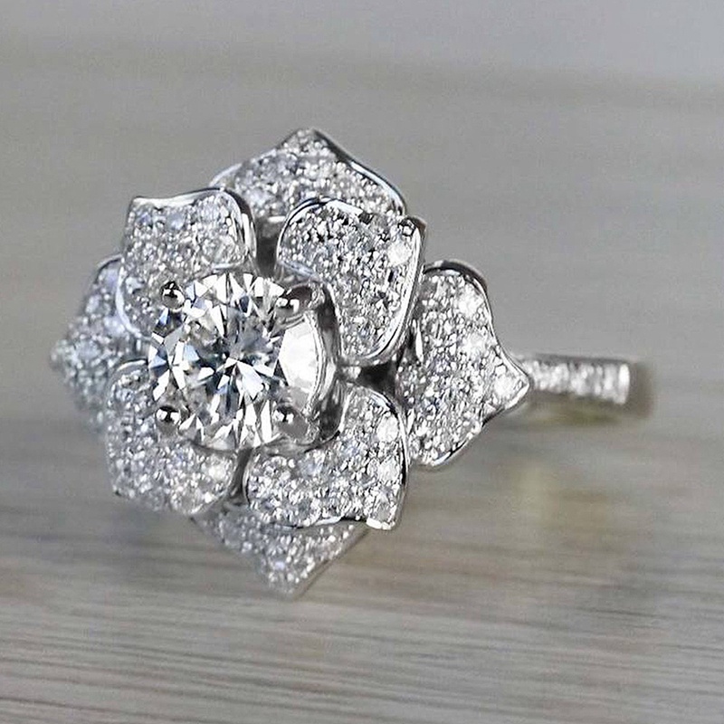 Cincin Sterling Silver Desain Bunga Hias Zircon Gaya Retro Eropa Amerika Untuk Wanita