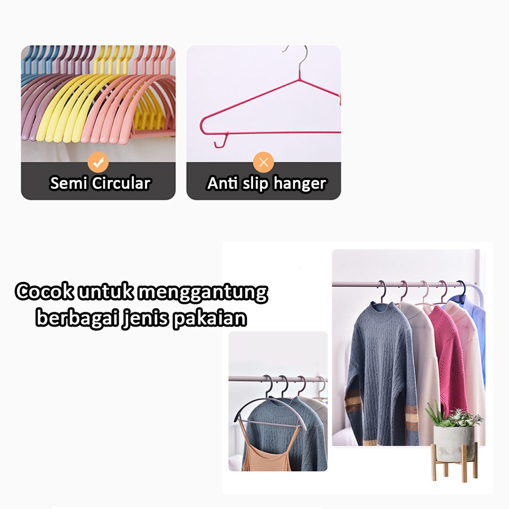 Gantungan Baju Hanger Plastik | Plastic Hanger Pakaian Laundry Anti Slip Warna | Cloth Hanger