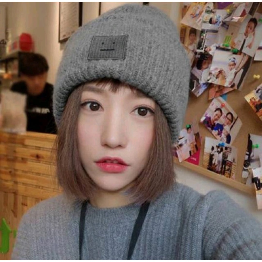 Topi Kupluk / Topi Beanies Hats Ala Korea Logo Face Patch Unisex