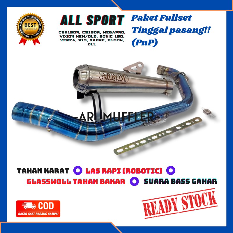 Knalpot Racing Arrow Leher Biru CBR 150R CB 150R R15 V3  VIXION R MEGAPRO GSX 150 SONIC XABRE BYSON