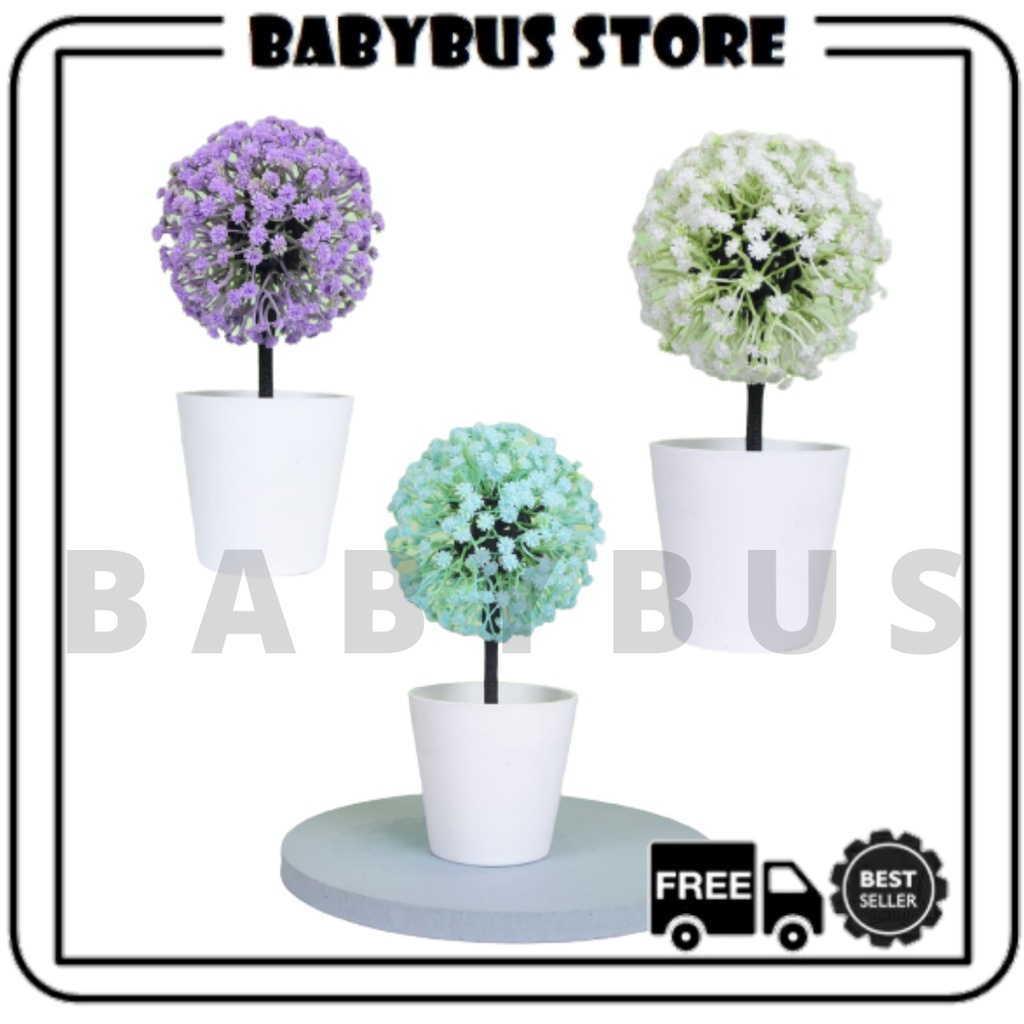 BBS Pot58 Ornamen Tanaman Bulat Artificial Flower Decoration Pot Bunga Hias Dekorasi Meja