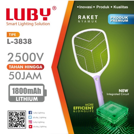 Raket Nyamuk Luby 3838 Baterai bisa diganti + kabel charger